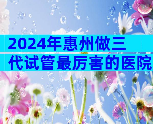 2024年惠州做三代试管最厉害的医院是哪一家，附正规医院等待时间