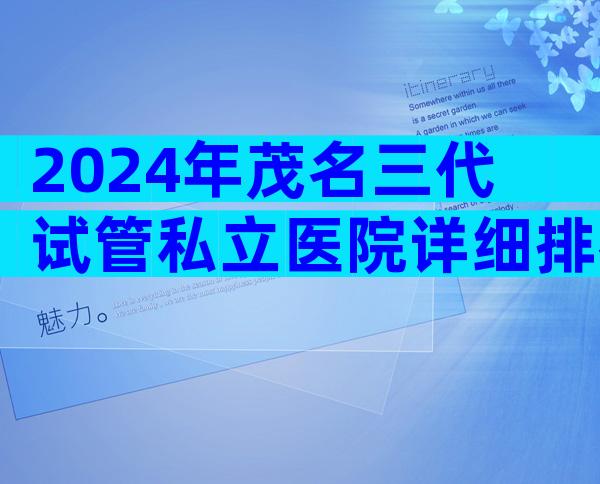 2024年茂名三代试管私立医院详细排名