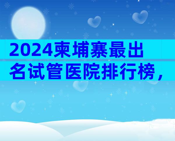 2024柬埔寨最出名试管医院排行榜，哪家做试管好