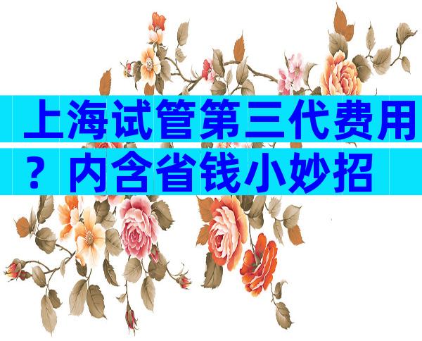 上海试管第三代费用？内含省钱小妙招