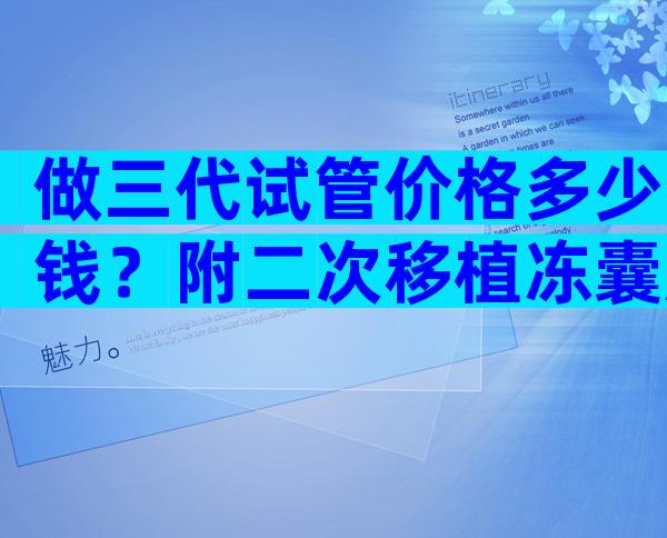 做三代试管价格多少钱？附二次移植冻囊胚价格