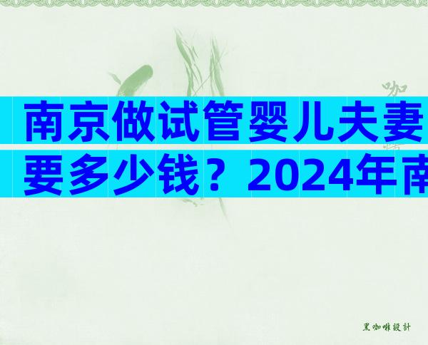 南京做试管婴儿夫妻要多少钱？2024年南京试管婴儿费用大约多少？