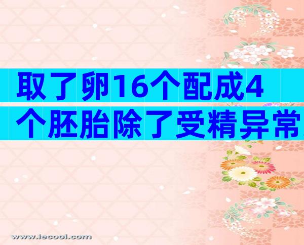 取了卵16个配成4个胚胎除了受精异常还有什么原因？