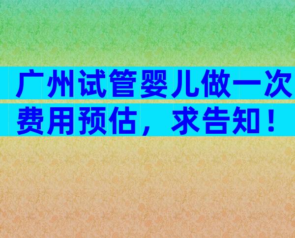 广州试管婴儿做一次费用预估，求告知！