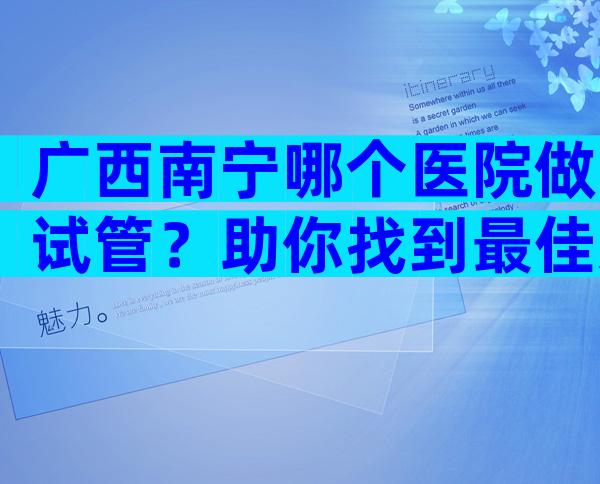 广西南宁哪个医院做试管？助你找到最佳选择