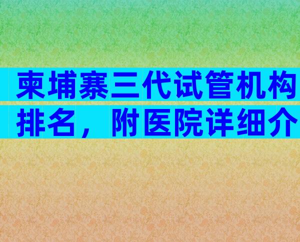 柬埔寨三代试管机构排名，附医院详细介绍