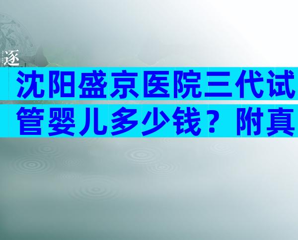 沈阳盛京医院三代试管婴儿多少钱？附真实试管价格参考