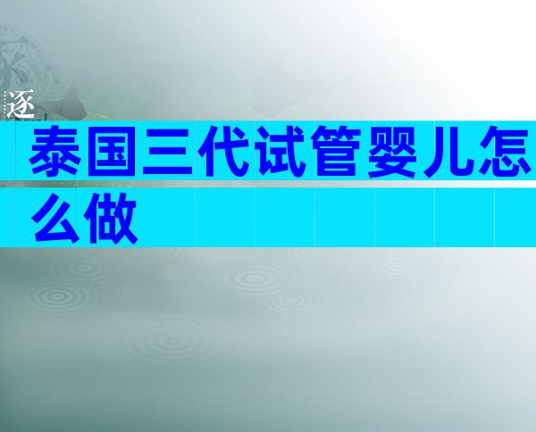 泰国三代试管婴儿怎么做