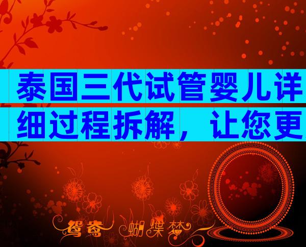 泰国三代试管婴儿详细过程拆解，让您更加了解全程步骤！