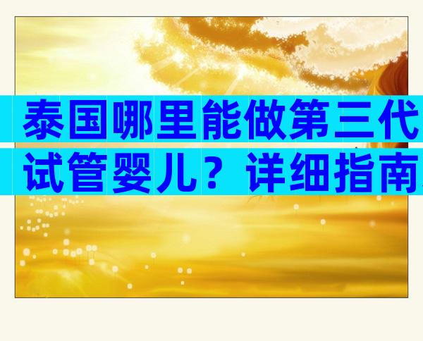 泰国哪里能做第三代试管婴儿？详细指南来袭！