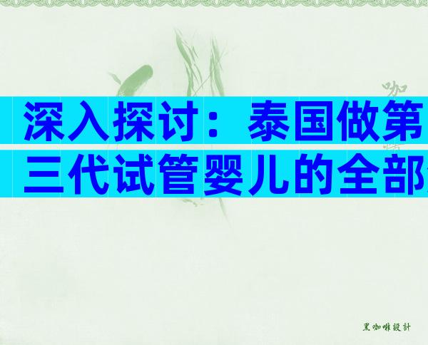 深入探讨：泰国做第三代试管婴儿的全部流程解析！