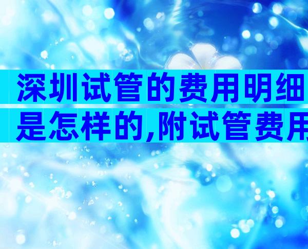 深圳试管的费用明细是怎样的,附试管费用详情