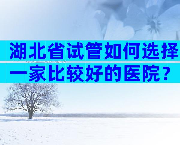 湖北省试管如何选择一家比较好的医院？