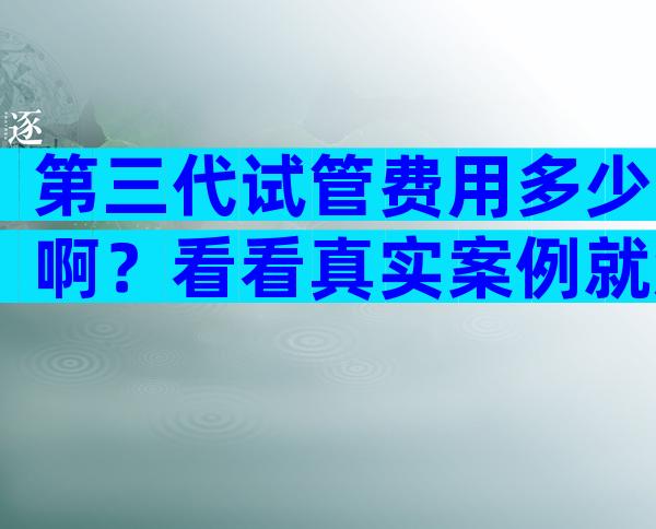 第三代试管费用多少啊？看看真实案例就知道