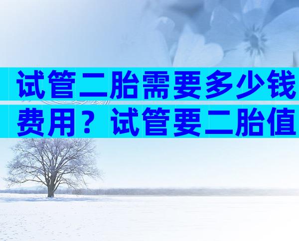 试管二胎需要多少钱费用？试管要二胎值不值得？