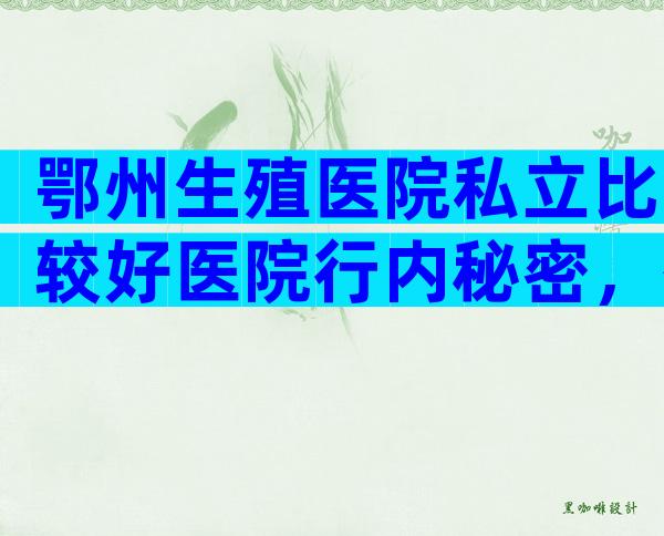 鄂州生殖医院私立比较好医院行内秘密，有几家可以做三代？